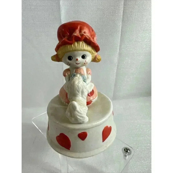 Vtg. 1982 Rotating Music‎ Box Girl as Clown w/Dog red hearts- Works Great - Picture 2 of 7